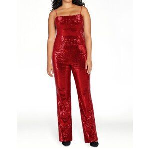 Red Sequin Crop Top Camisole & Flare Pants Set Valentine's Day Medium 8-10 NWT